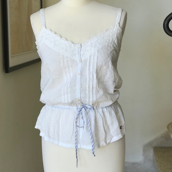 Hollister Cotton Button Down Synched Tank Top - Picture 2 of 8